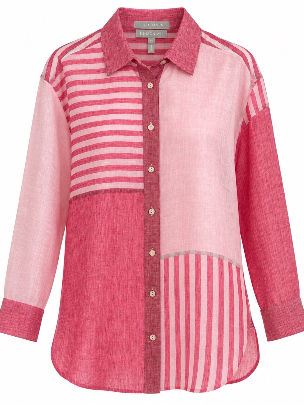 Hinson Wu Halsey Luxe Linen Pink White Colorblock Shirt M 100% Linen